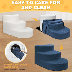 NECKORY dog stairs non-slip-bottom-navy show secure footing with nylon base for stable steps.