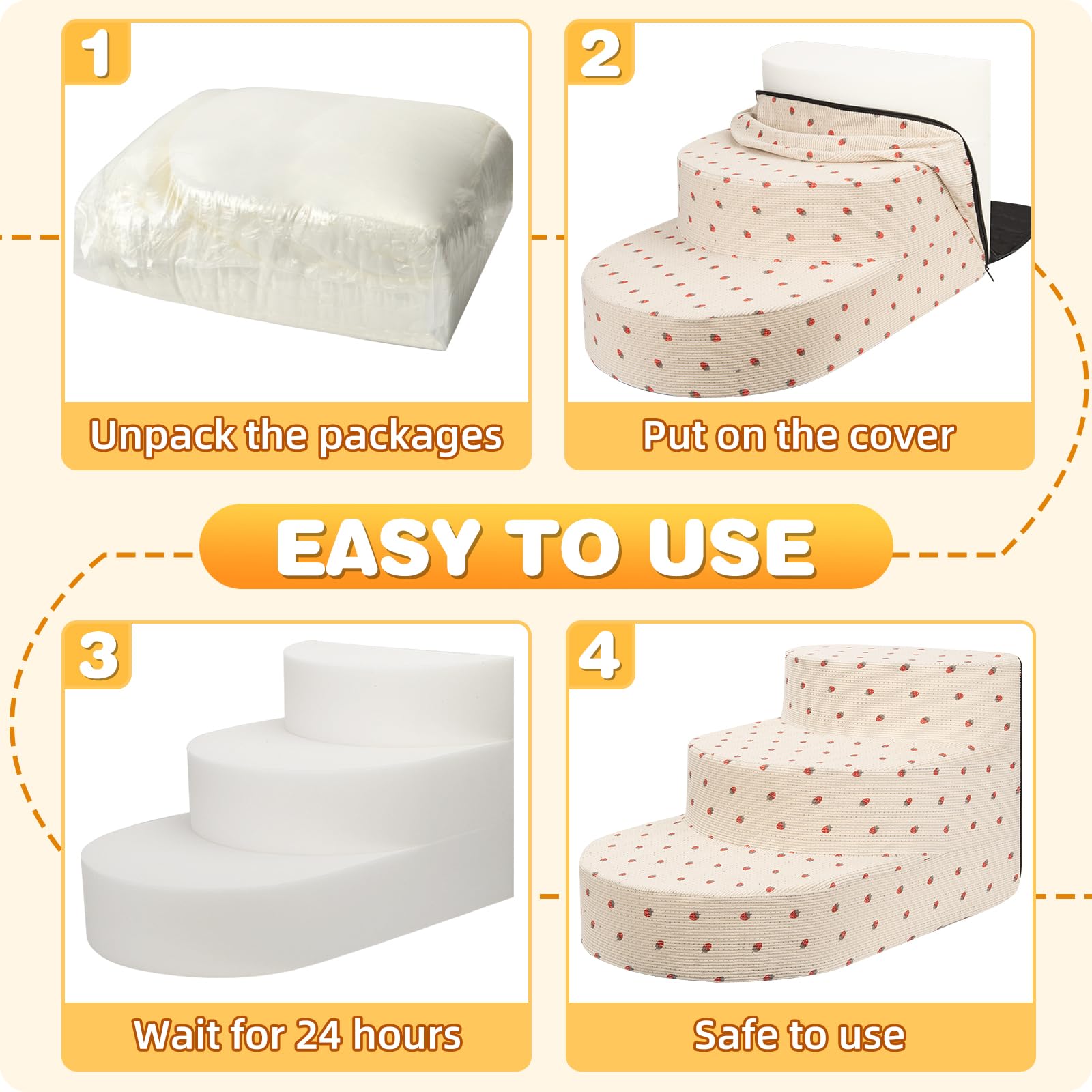 NECKORY dog stairs removable-cover shows washable fabric for easy cleaning