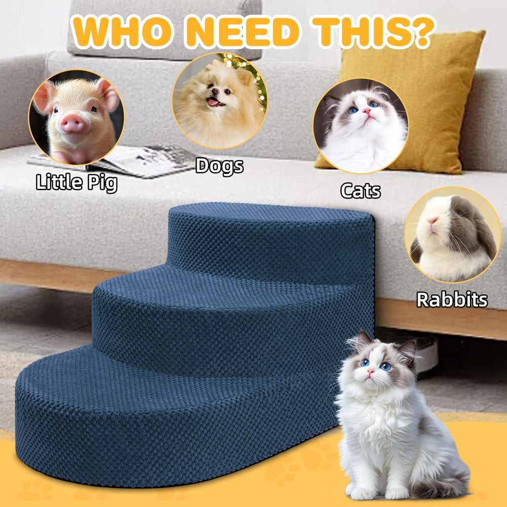 NECKORY dog stairs soft-coral-fleece-navy emphasize cushioned surface for paw comfort.
