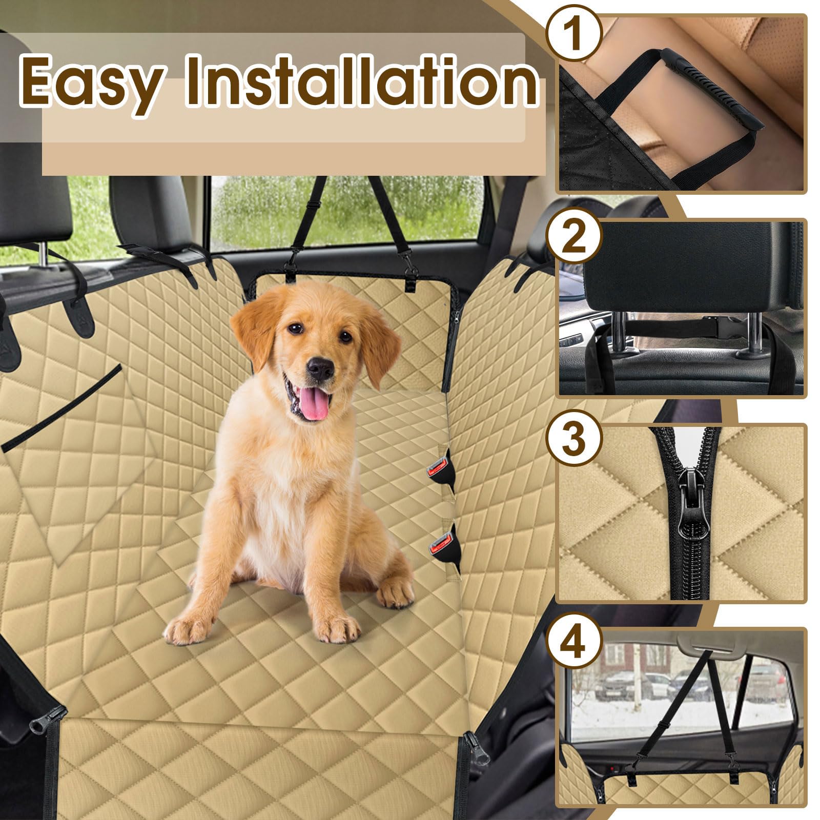 NECKORY easy-install dog seat cover with anchors for quick setup