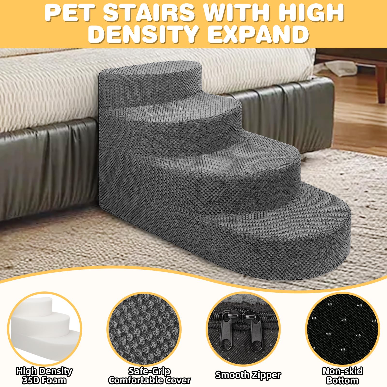 NECKORY pet stairs removable cover gray easy-to-wash surface