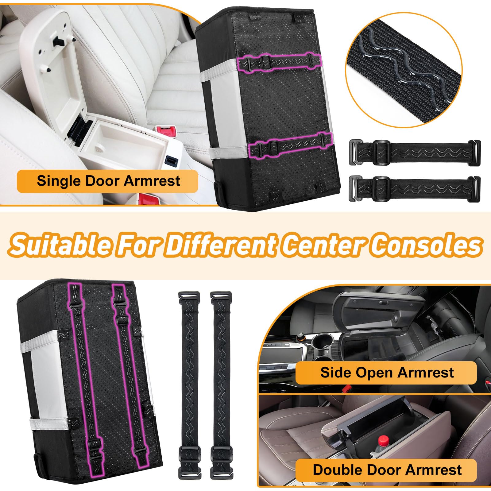 NECKORY portable car seat adjustable-straps shows horizontal/vertical mounting flexibility