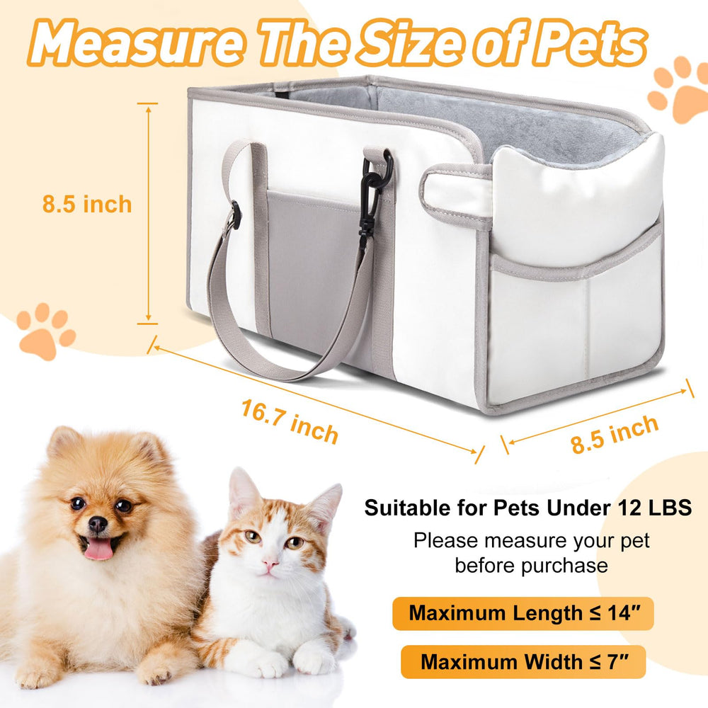 NECKORY portable dog car seat beige side view shows adjustable straps for snug fit.