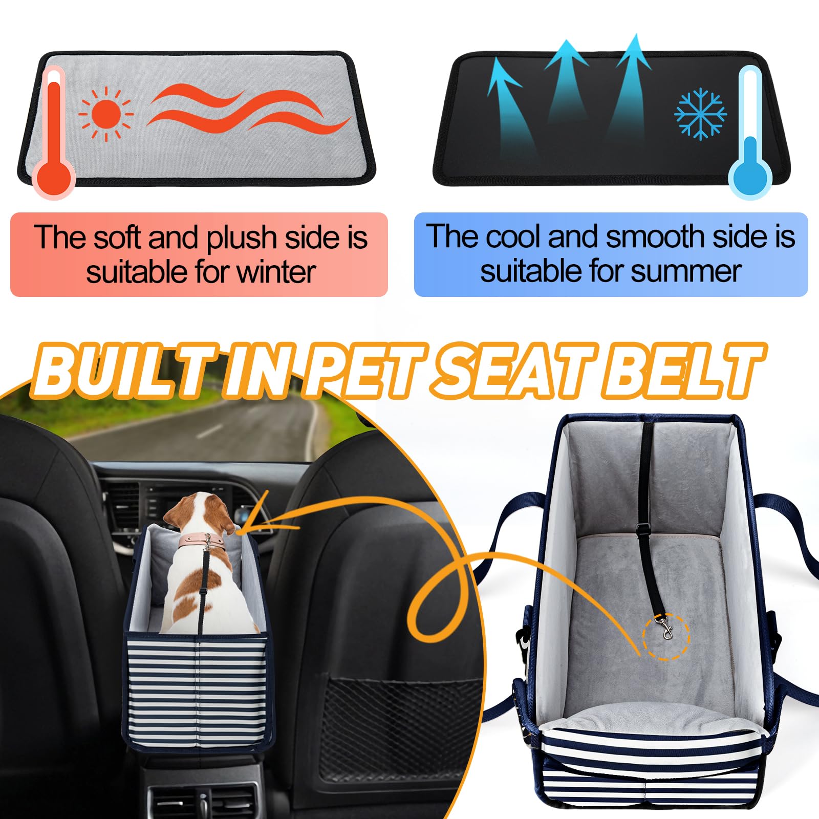 NECKORY portable dog car seat blue stripes washable cushion makes cleaning easy