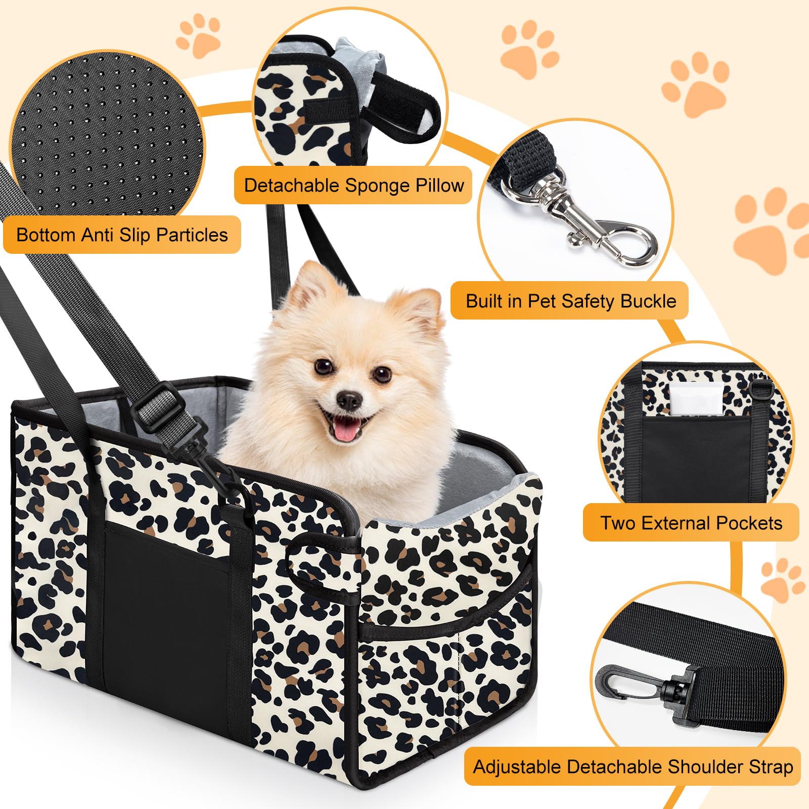 NECKORY dog car seat with adjustable strap clip secures pets and reduces movement.