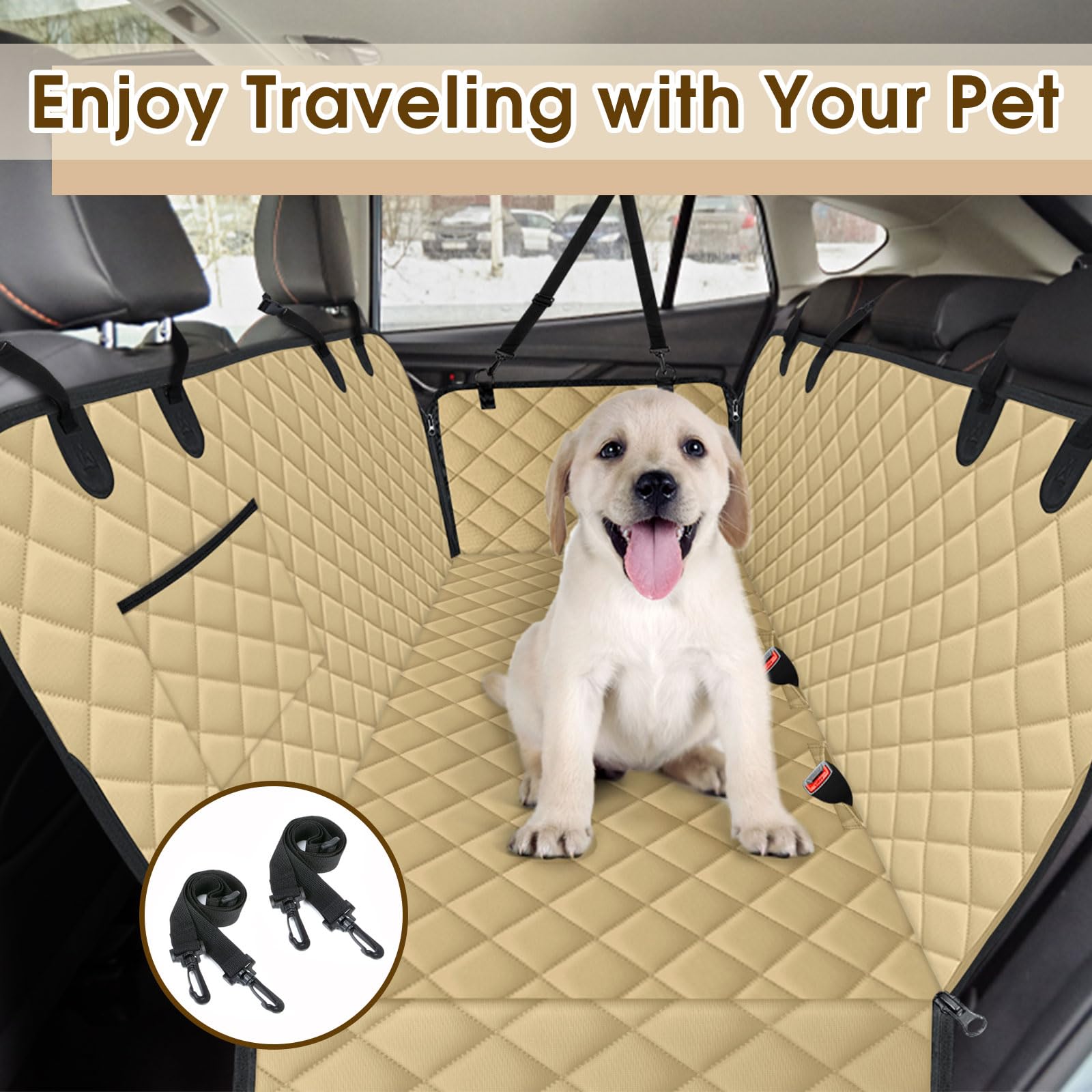NECKORY scratch-proof khaki-black dog seat cover in car interior