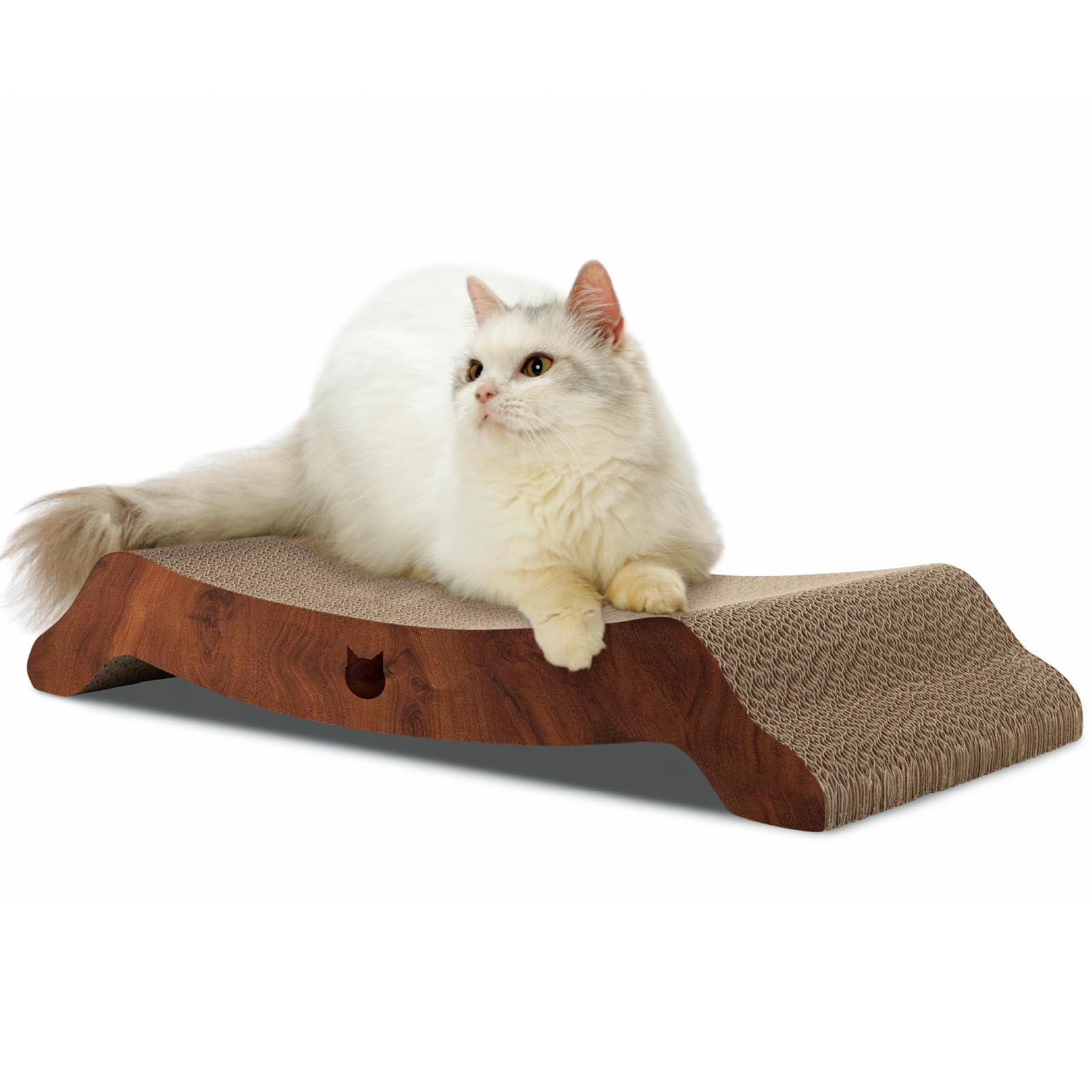 NECOICHI cardboard cat scratcher bed 22in dark cherry front view shows stable lounging space
