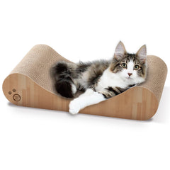 NECOICHI Cardboard Scratcher Bed front view in oak; sturdy lounge for indoor cats.