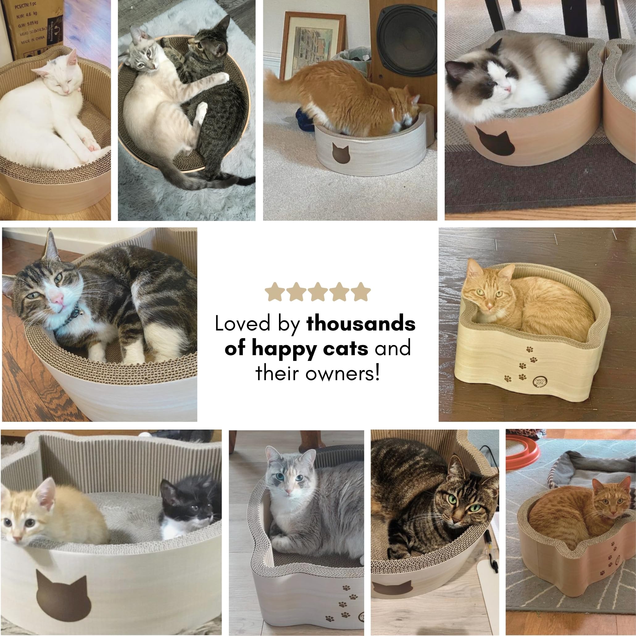 NECOICHI Cat-Headed Scratcher Bed birch large folded edge detail enabling comforting nap