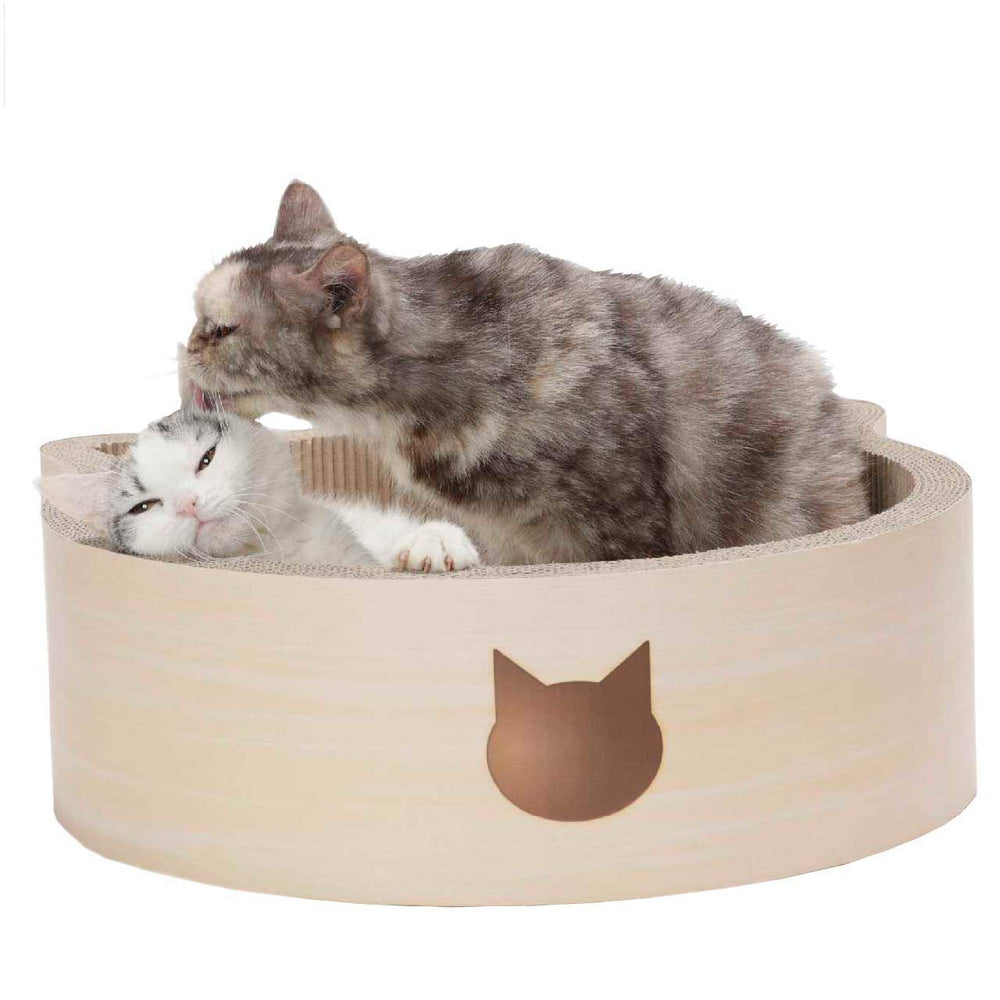 NECOICHI Cat-Headed Scratcher Bed birch large assembled dimensions visible for space planning