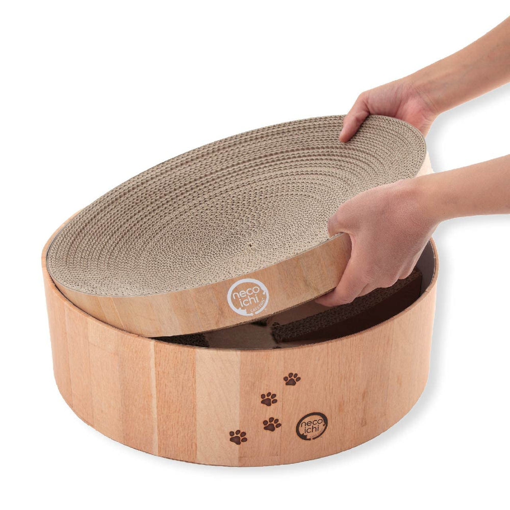 Necoichi Cat Scratcher Bowl Reversible Design: extend life by flipping the pad.