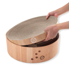 Necoichi Cat Scratcher Bowl Reversible Design: extend life by flipping the pad.
