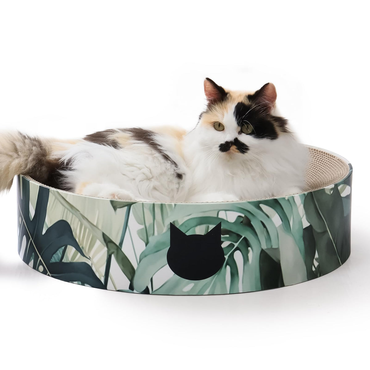 Necoichi cat scratcher bowl XL Oak top view shows sturdy recycled cardboard for lounging.