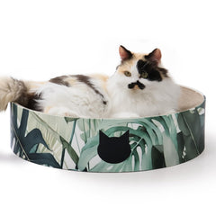 Necoichi cat scratcher bowl XL Oak top view shows sturdy recycled cardboard for lounging.