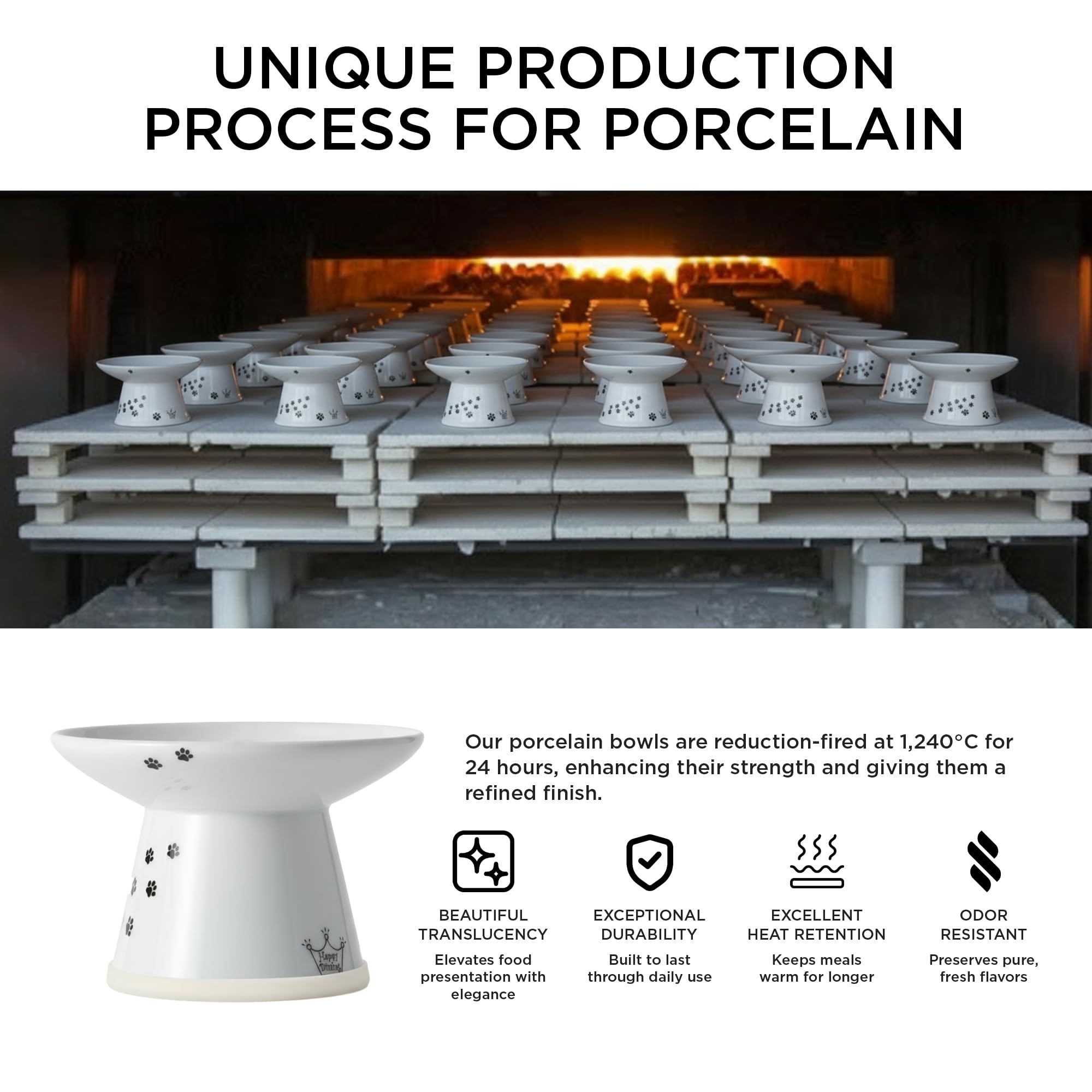 NECOICHI porcelain-elevated bowl is easy to clean and chemical-free for peace of mind.