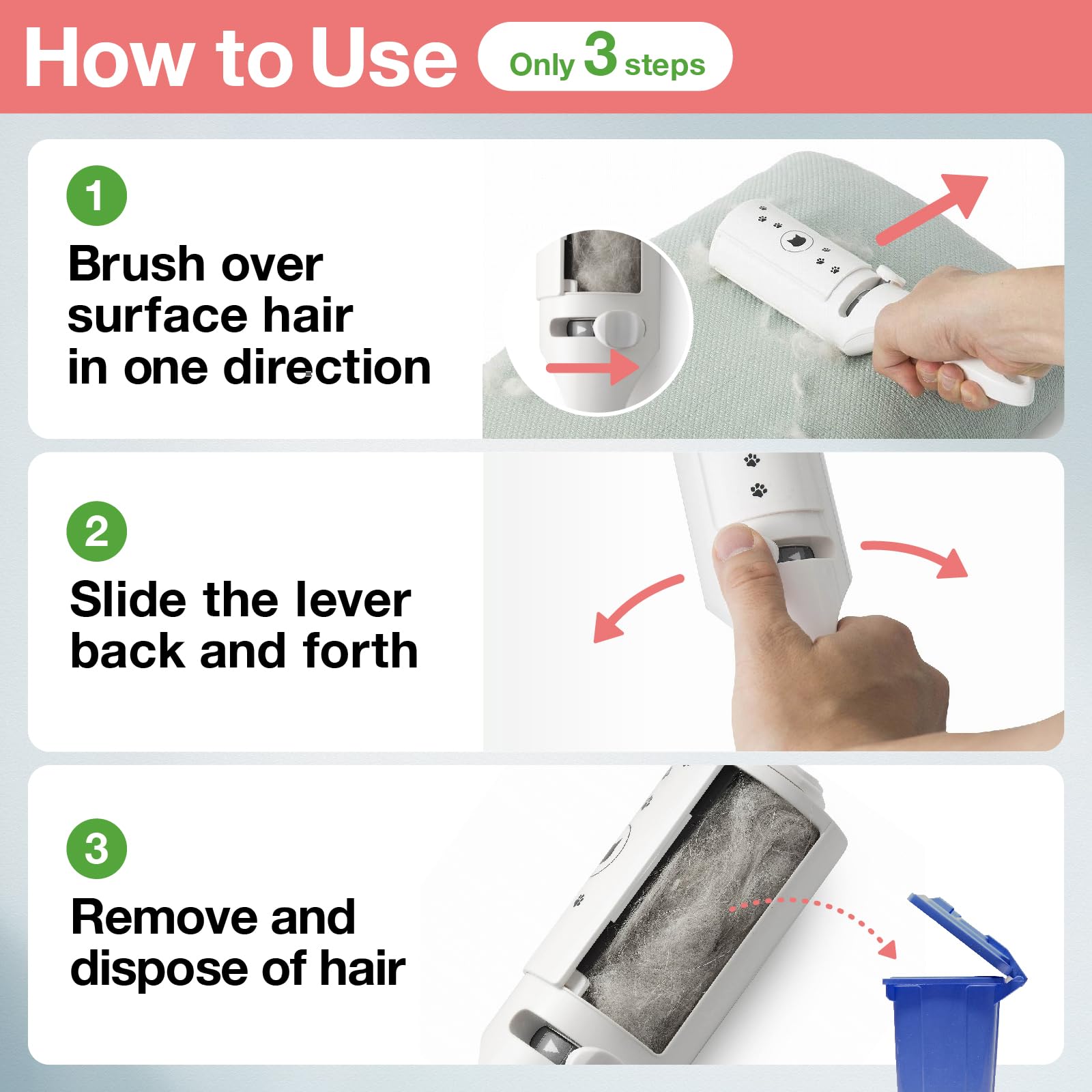 Necoichi Purrfection roller's built-in lever lets you dispose of collected fur.