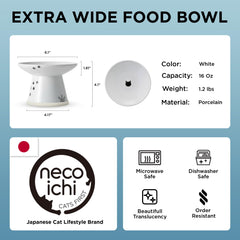 NECOICHI raised cat food bowl is dishwasher-safe porcelain for easy cleaning.