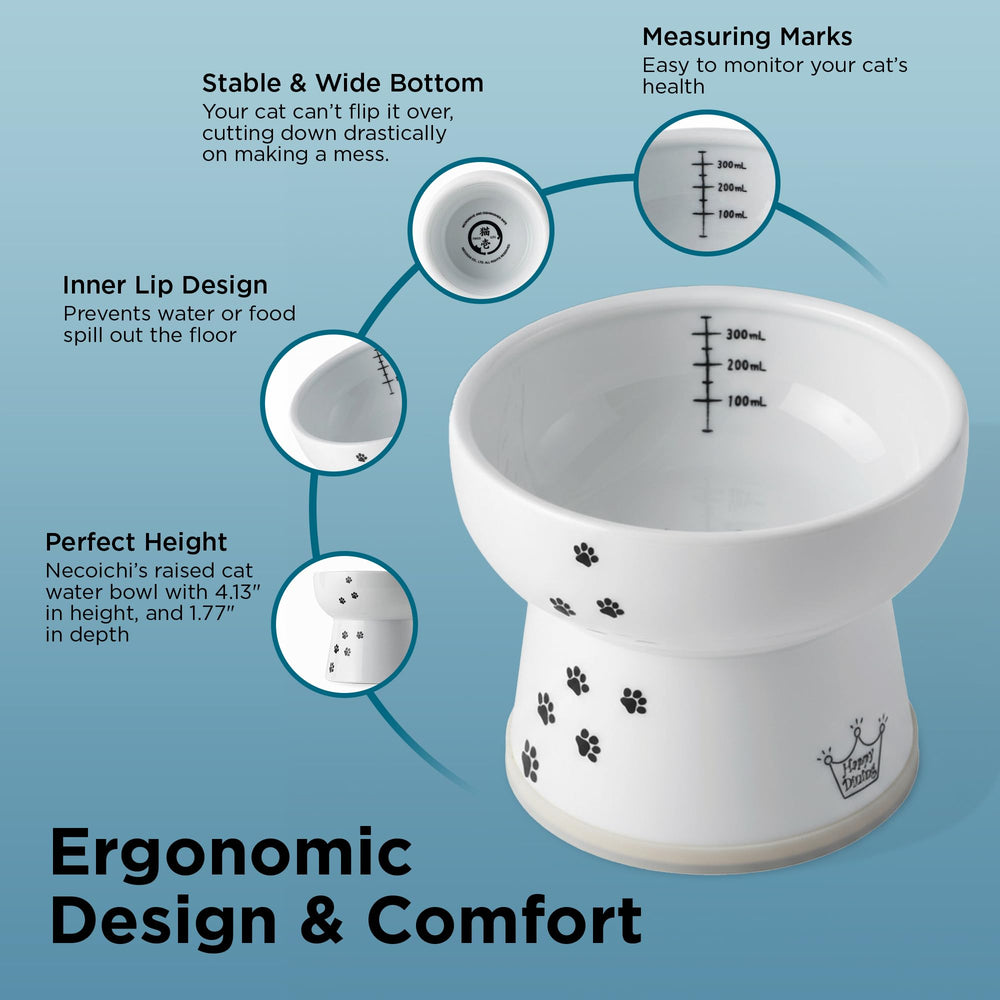 NECOICHI raised cat water bowl non-slip-ring prevents spills during busy mealtimes