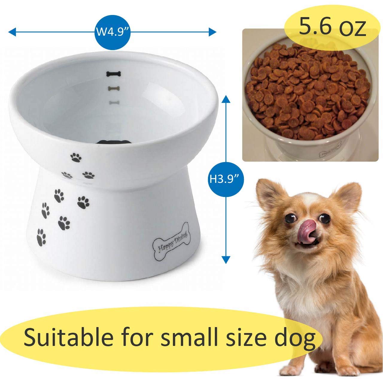 Necoichi small-dog bowl stand fits compact spaces for small breeds.