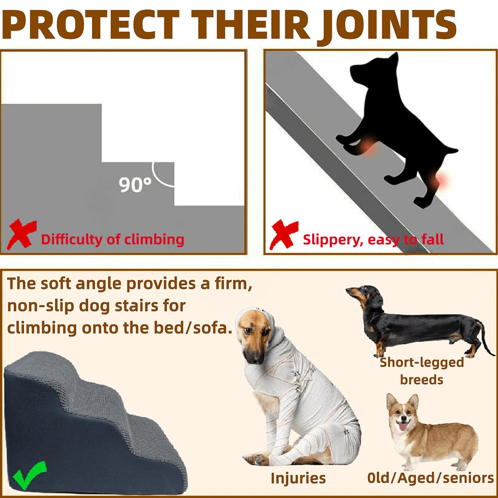 Necrely 5-Step Dog Stairs side profile highlights curved design for easy ascent.