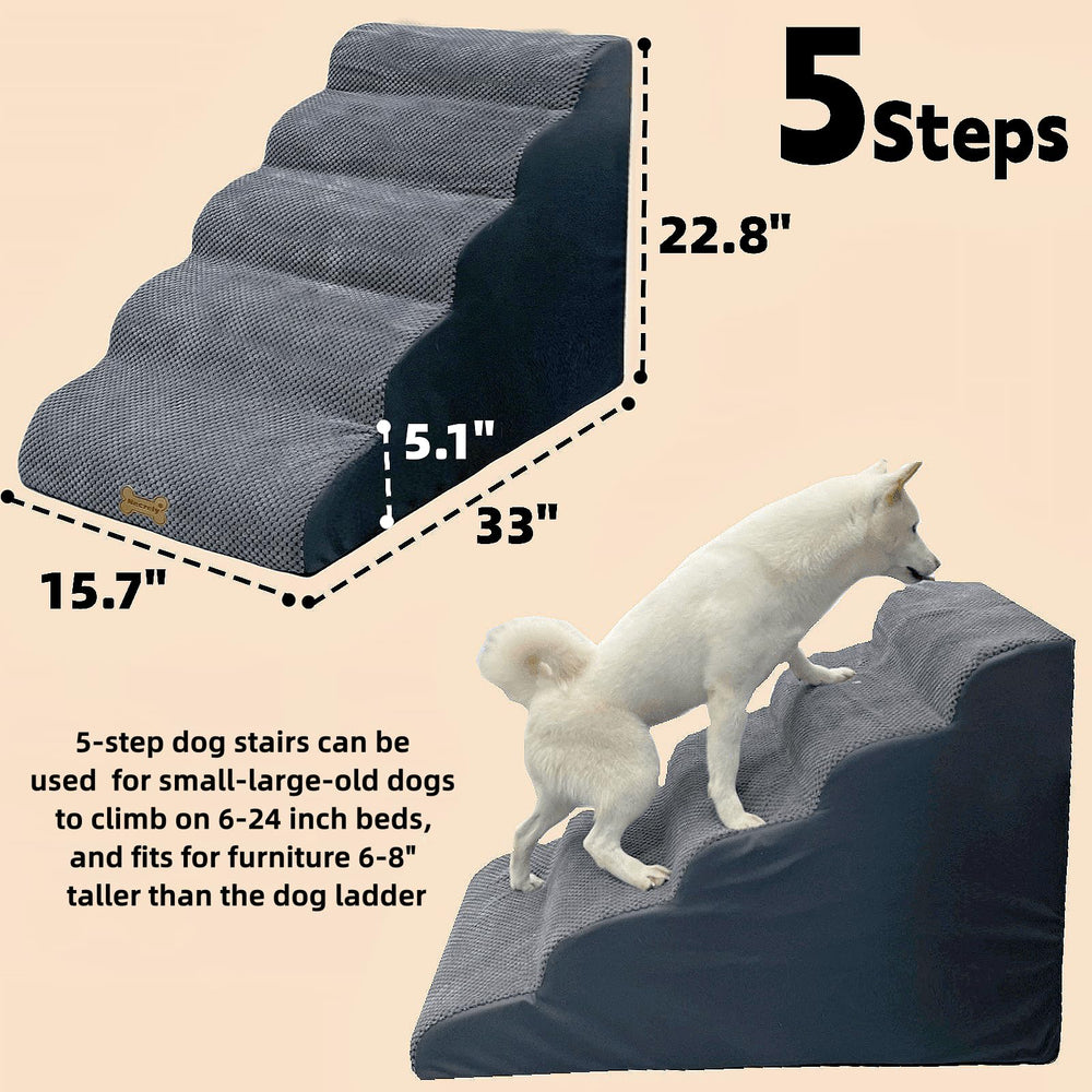 Necrely 5-Step Dog Stairs soft cotton and linen surface for comfortable footing.