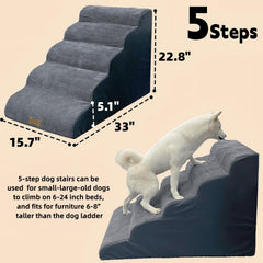 Necrely 5-Step Dog Stairs soft cotton and linen surface for comfortable footing.