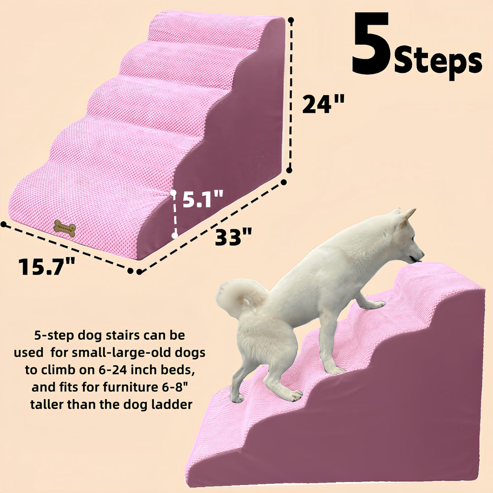 Necrely dog stairs 5-step 24-inch height fits 18–30 inch furniture