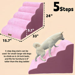 Necrely dog stairs 5-step 24-inch height fits 18–30 inch furniture