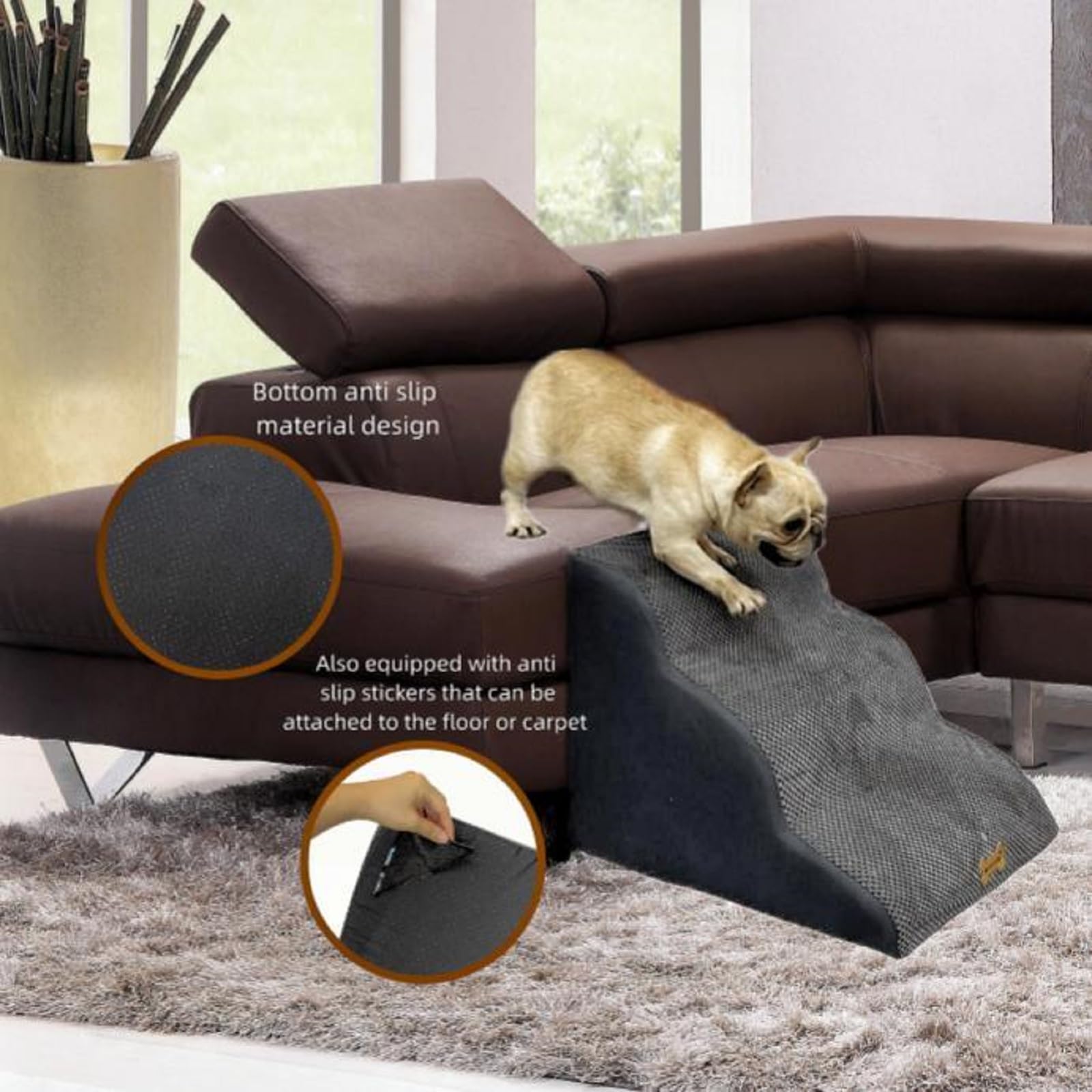 Necrely dog stairs sit on bed edge for easy climbing access