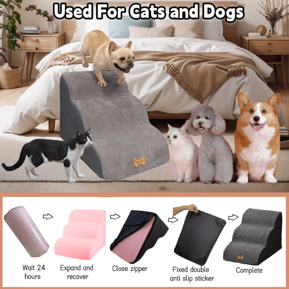Necrely dog stairs dense 30D foam provides lightweight, sturdy support