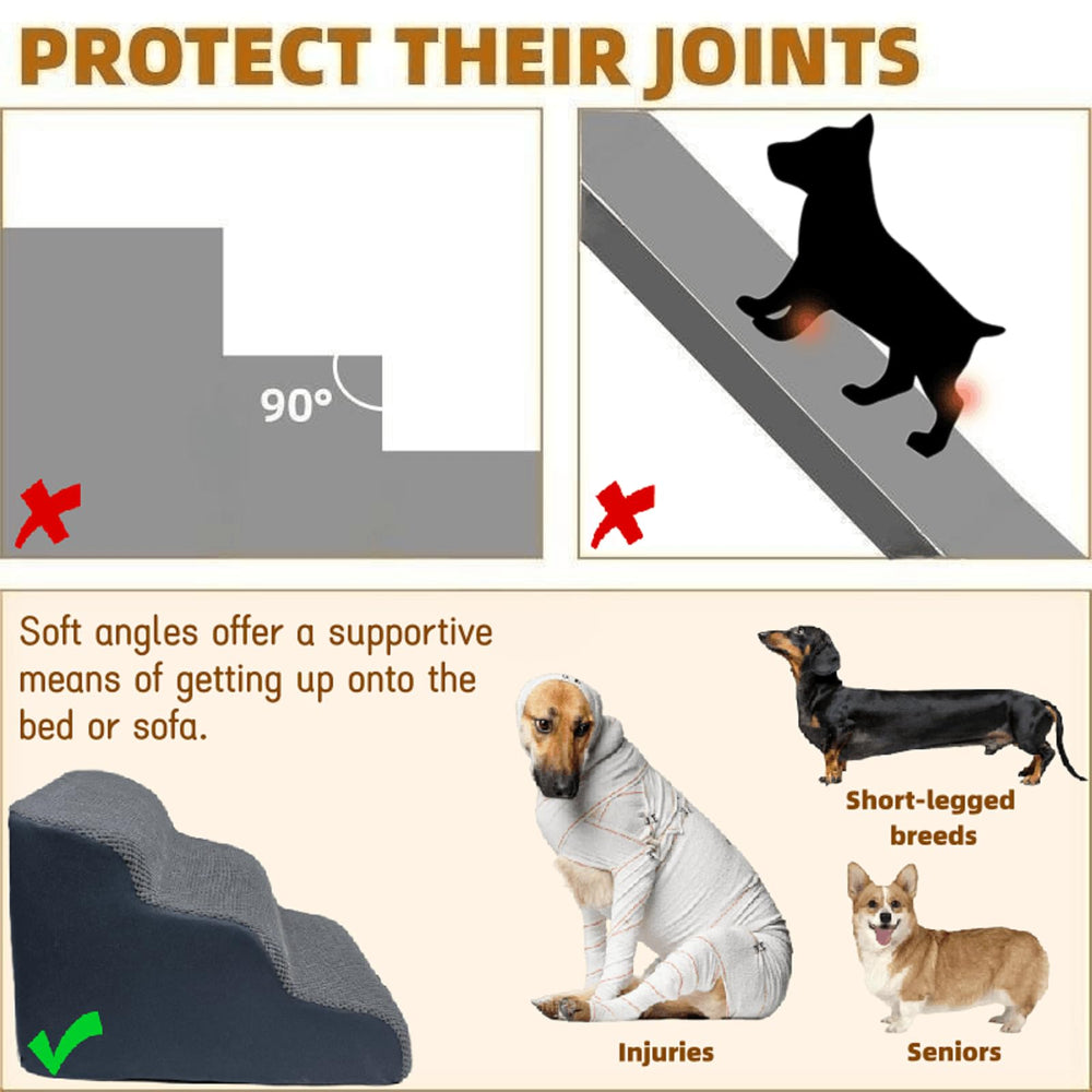 Necrely dog stairs anti-slip foam base keeps stairs stable on beds