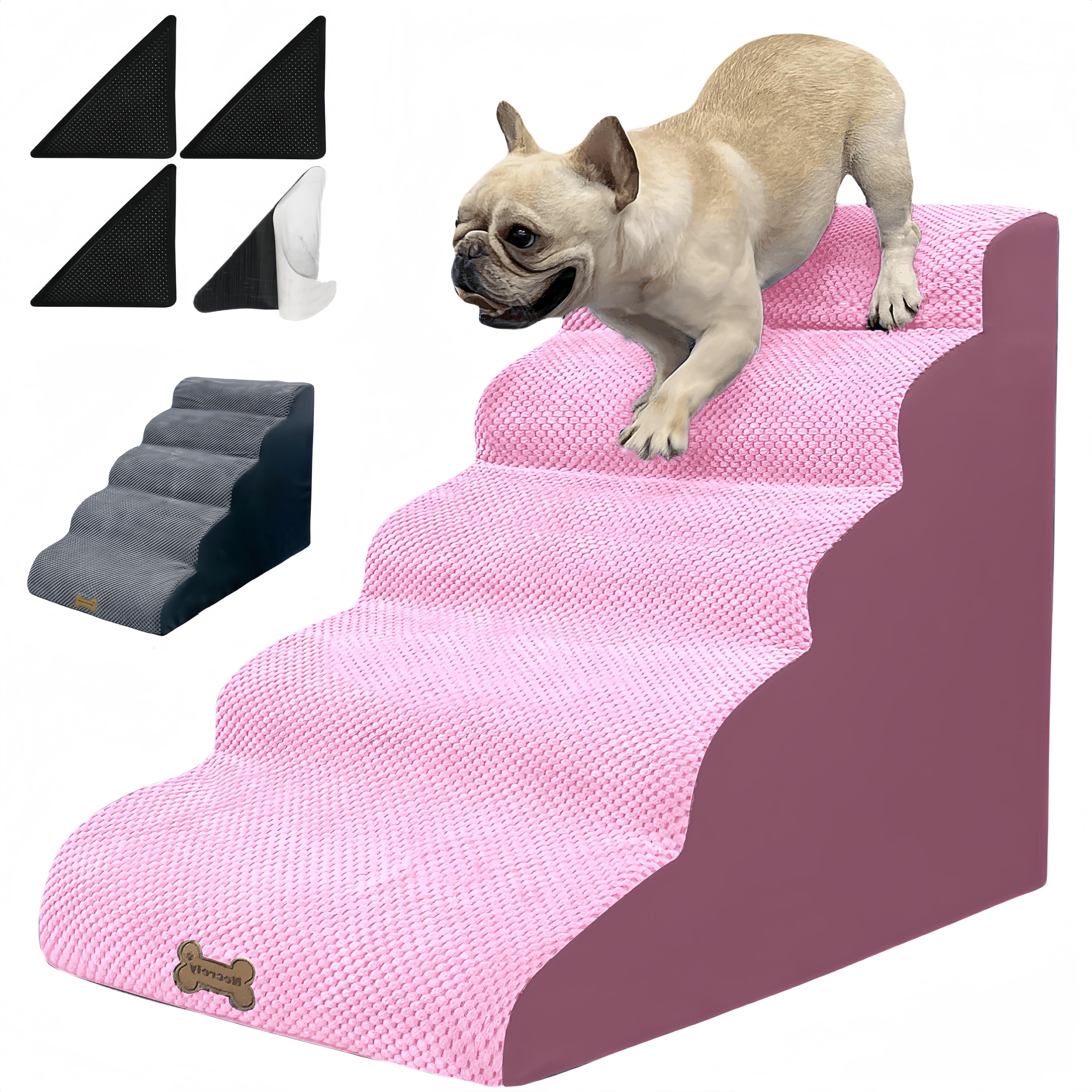 Necrely dog stairs top layer soft cotton-linen offers a gentle grip for climbing