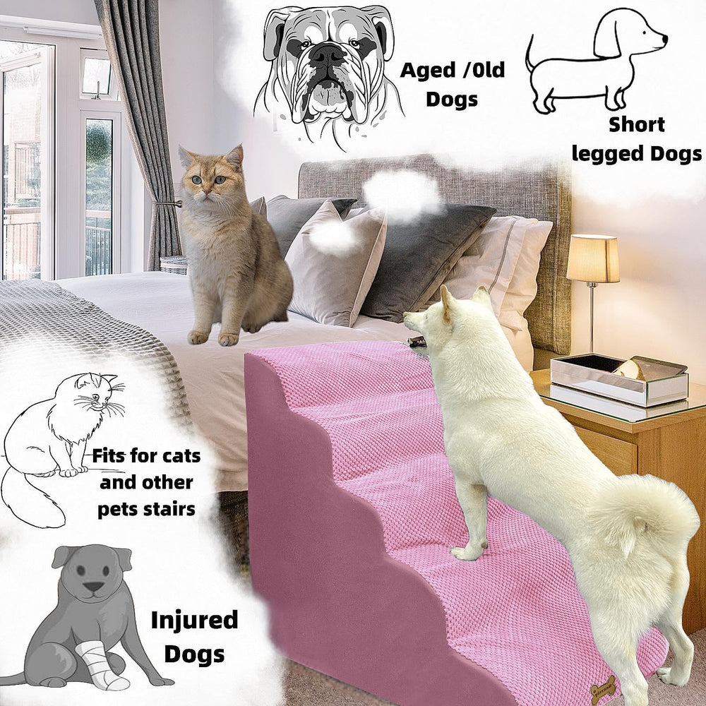 Necrely dog stairs two washable covers pink and grey simplify cleanups