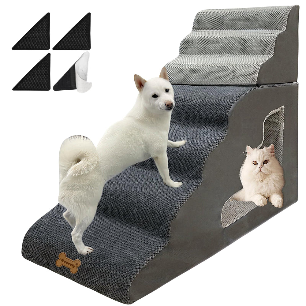 Necrely seven-step dog stairs on a 36-inch bed for easier access
