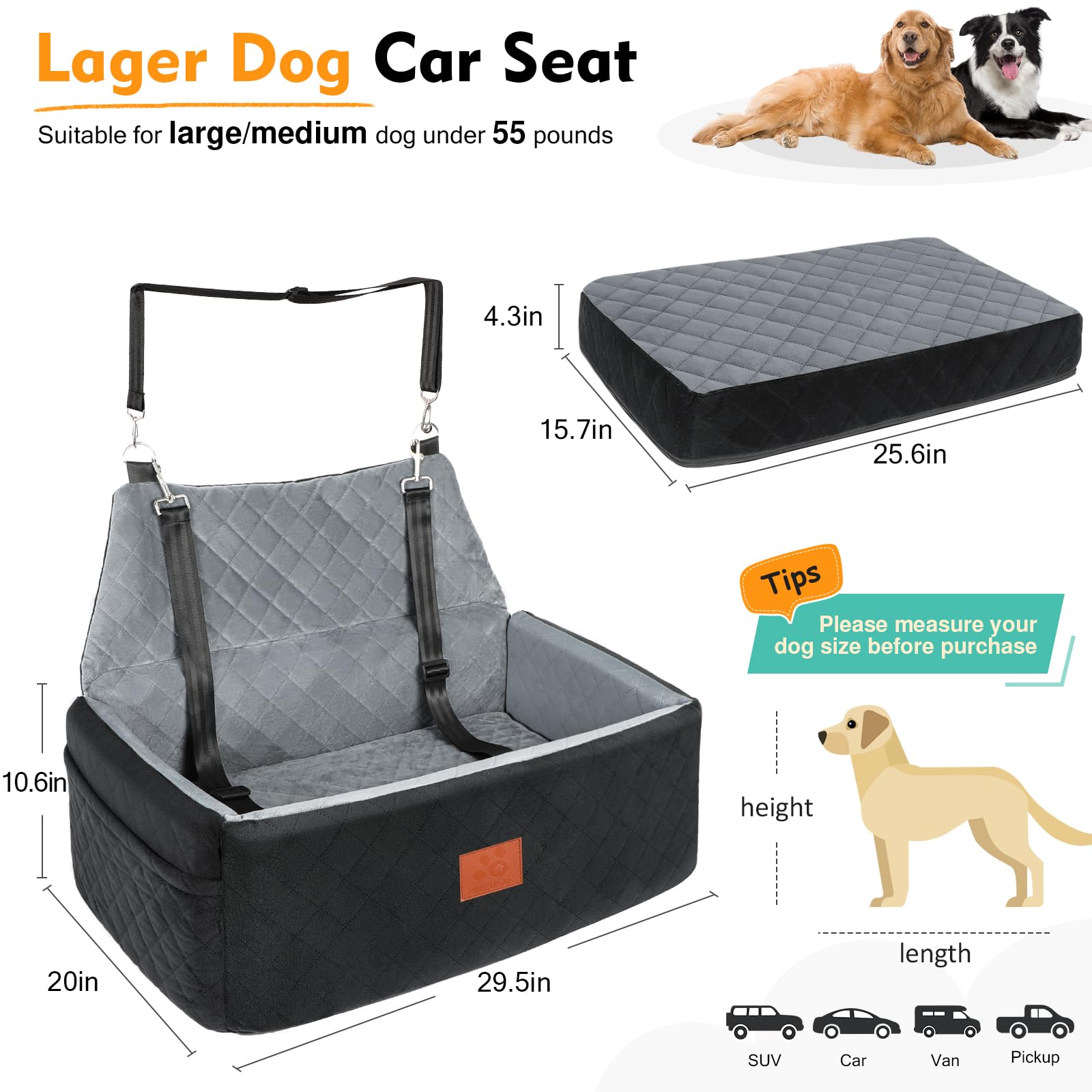 NEEZUKAR dog car seat booster cushion supports better visibility and reduces anxiety.
