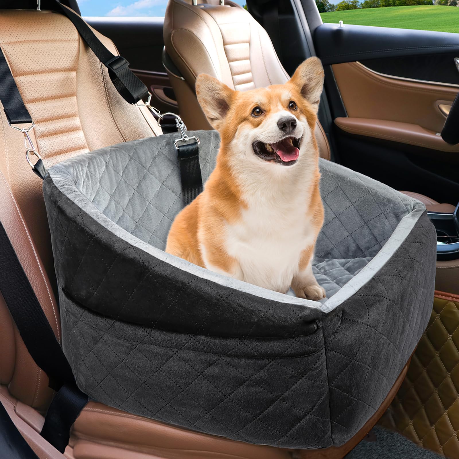 NEEZUKAR dog car seat front view, secure booster for small dogs