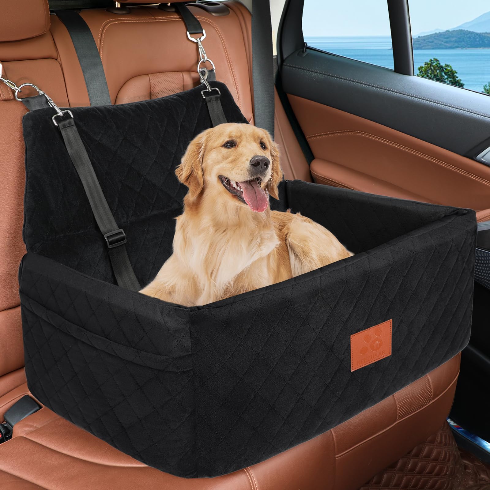 NEEZUKAR dog car seat large front view shows window perch for pets
