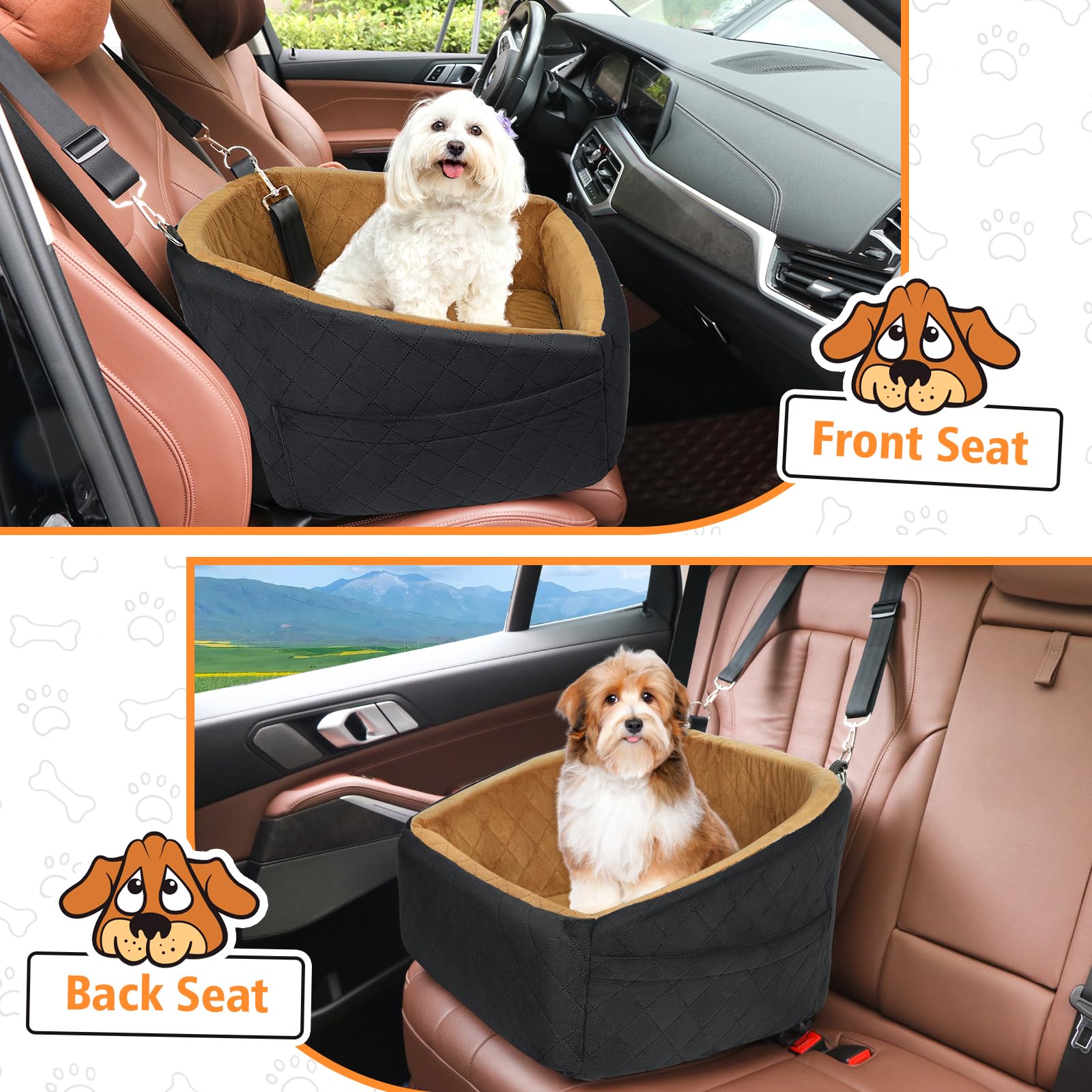 NEEZUKAR dog car seat with secure strap belts and vehicle compatibility