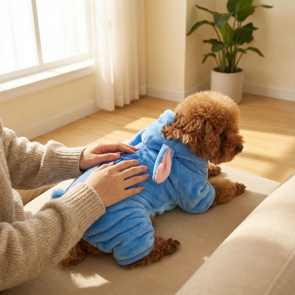 Nekewe hoodie fit on dog and cat highlighting comfortable four-leg holes and room to move.