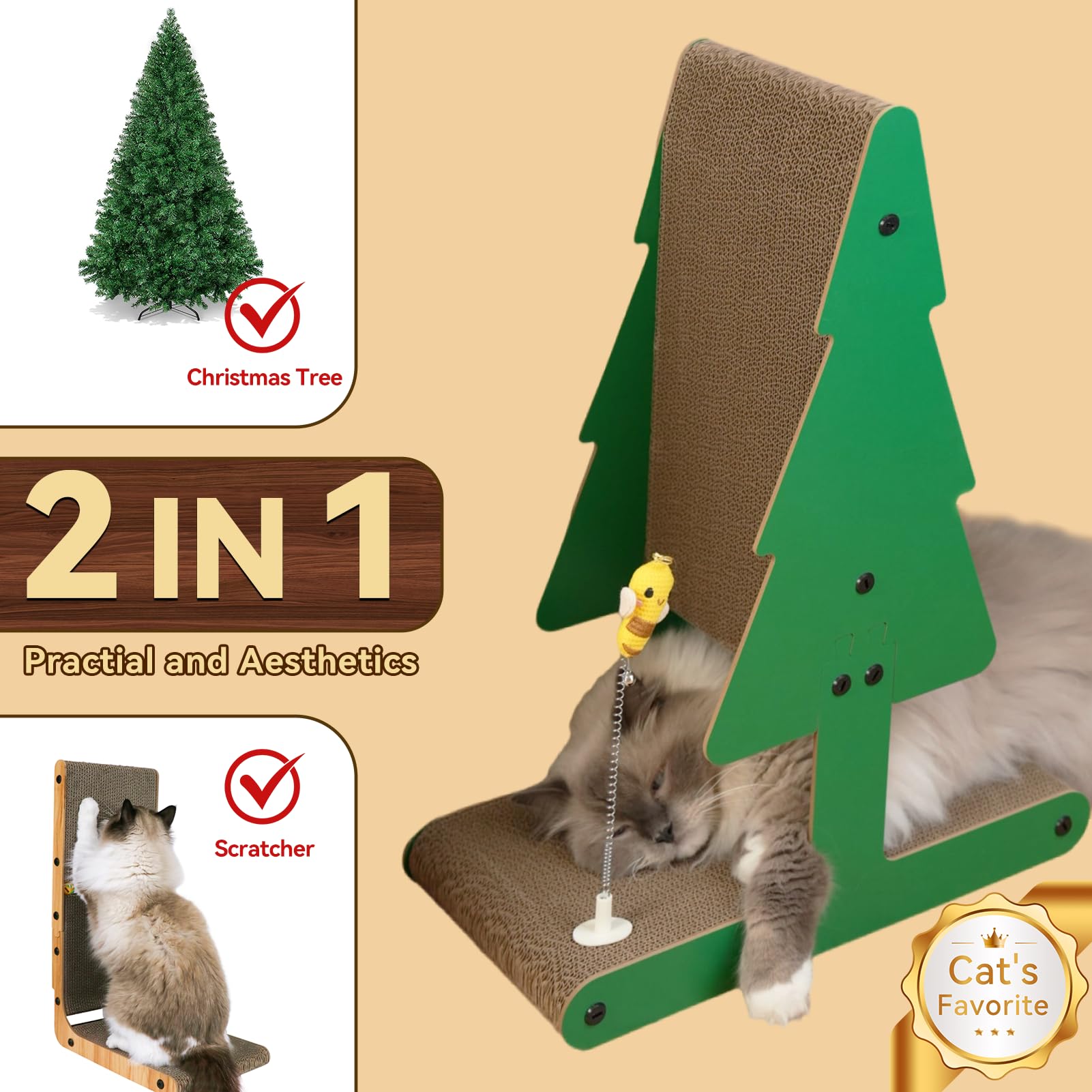 Nekosan cat scratcher tree design provides festive look and versatile scratching.
