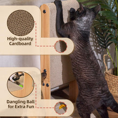 Nekosan T-Shaped Scratcher features a built-in ball toy for interactive play.