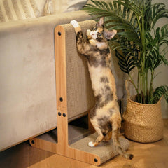Nekosan T-Shaped Scratcher horizontal use for full-body stretch and scratching.