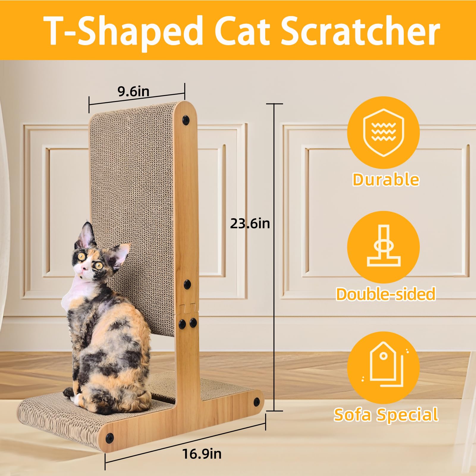 Nekosan T-Shaped Scratcher sofa protector positioned against a couch.