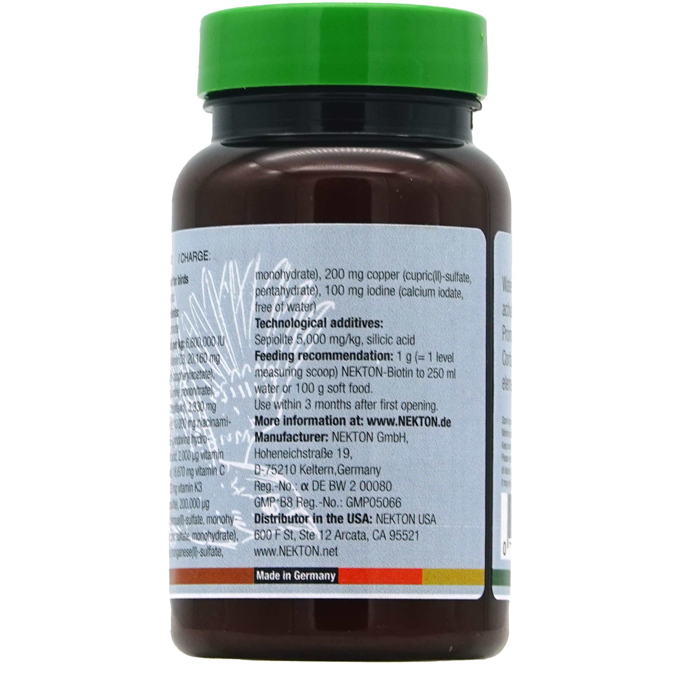 Nekton Bio Bird Feathering drops for precise supplement application.