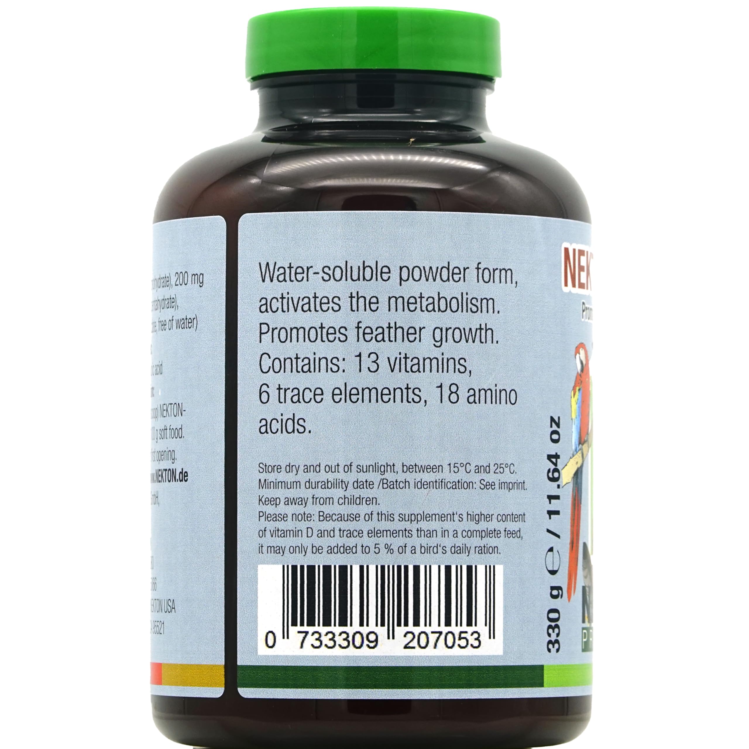 Nekton Biotin dosing instructions illustrated on the package.