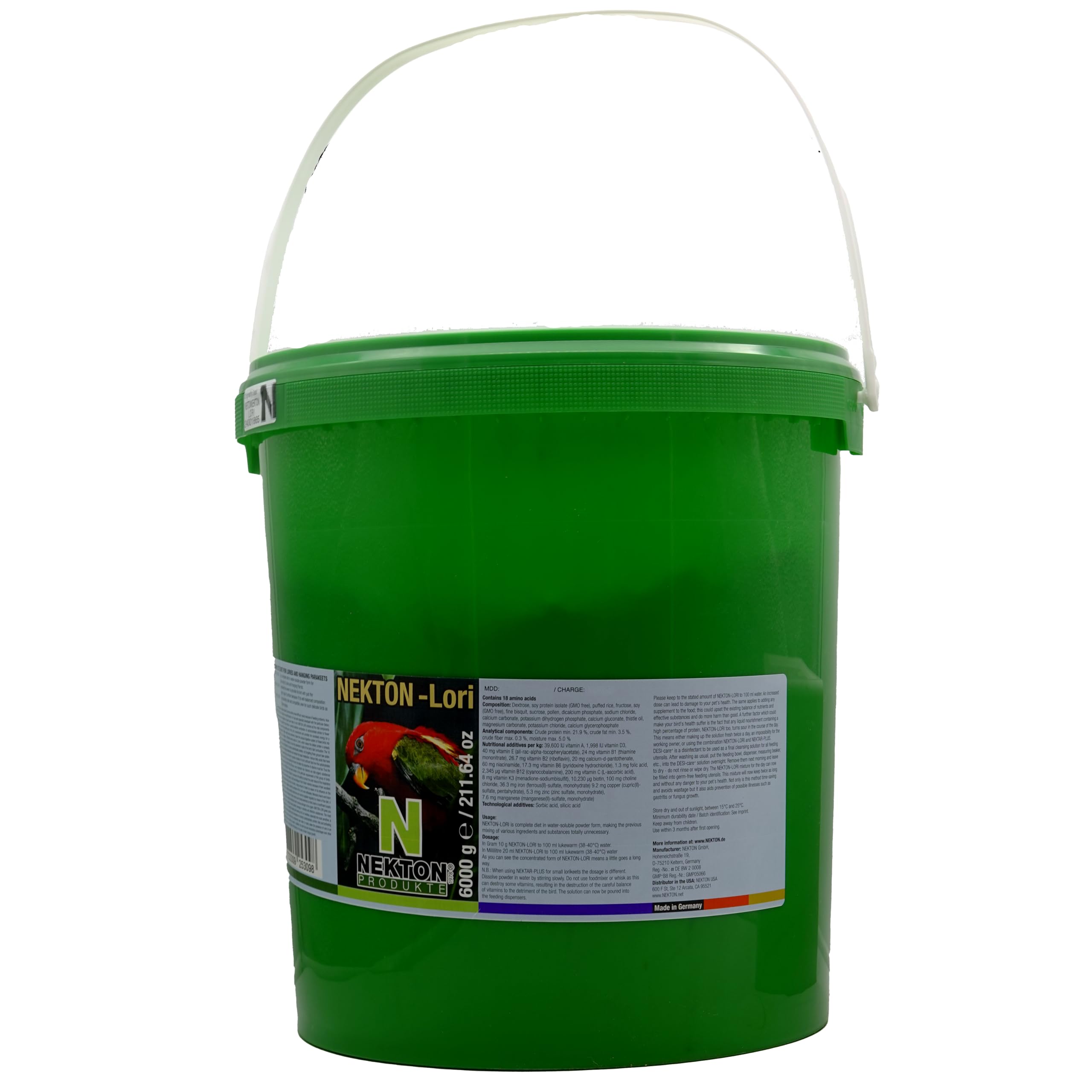 Nekton Lori Complete Diet label close-up emphasizes high-quality ingredients for lorikeets
