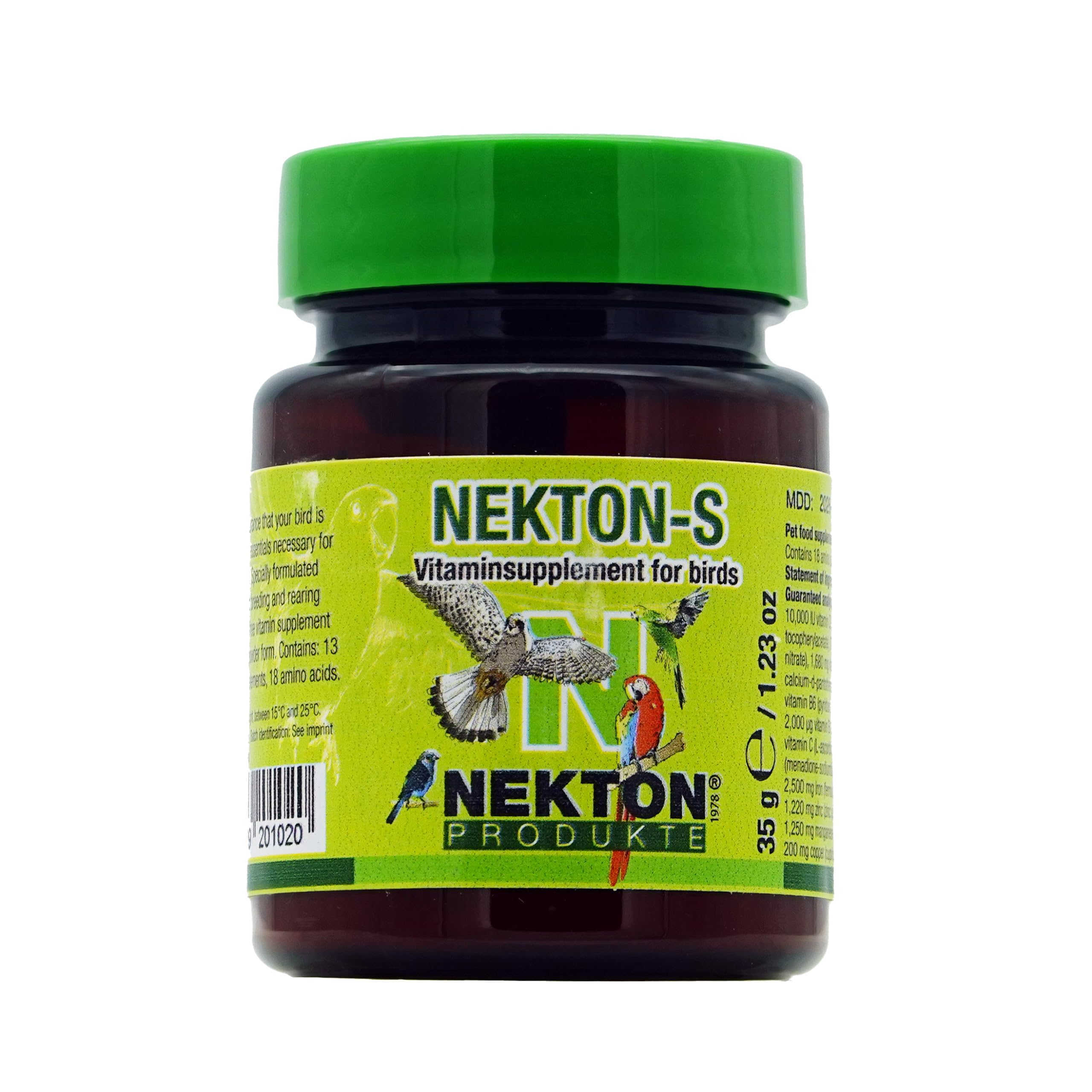 Nekton-S bird vitamin bottle supports complete daily nutrition for your pet birds.