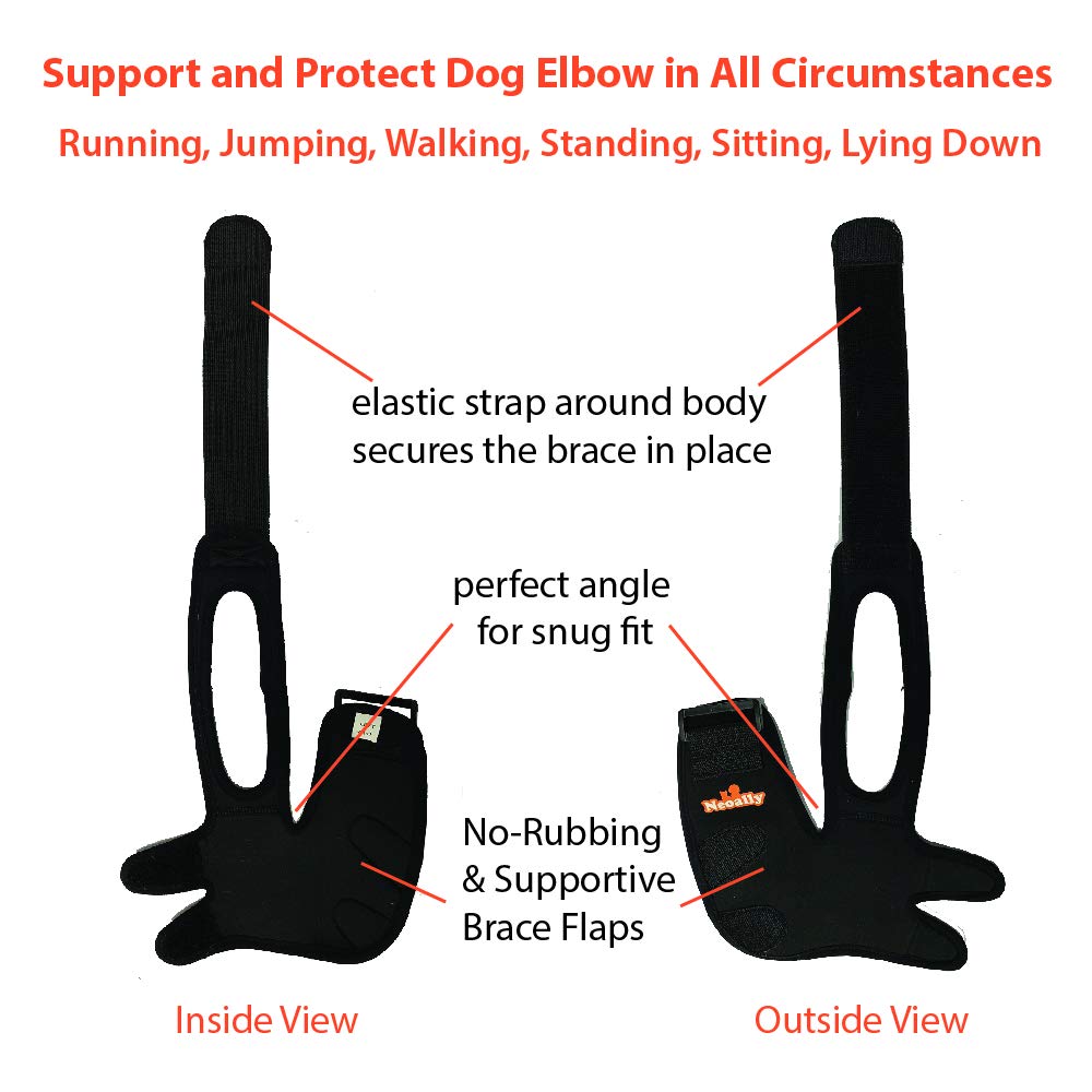 NeoAlly dog elbow brace left leg size measure guides proper sizing.