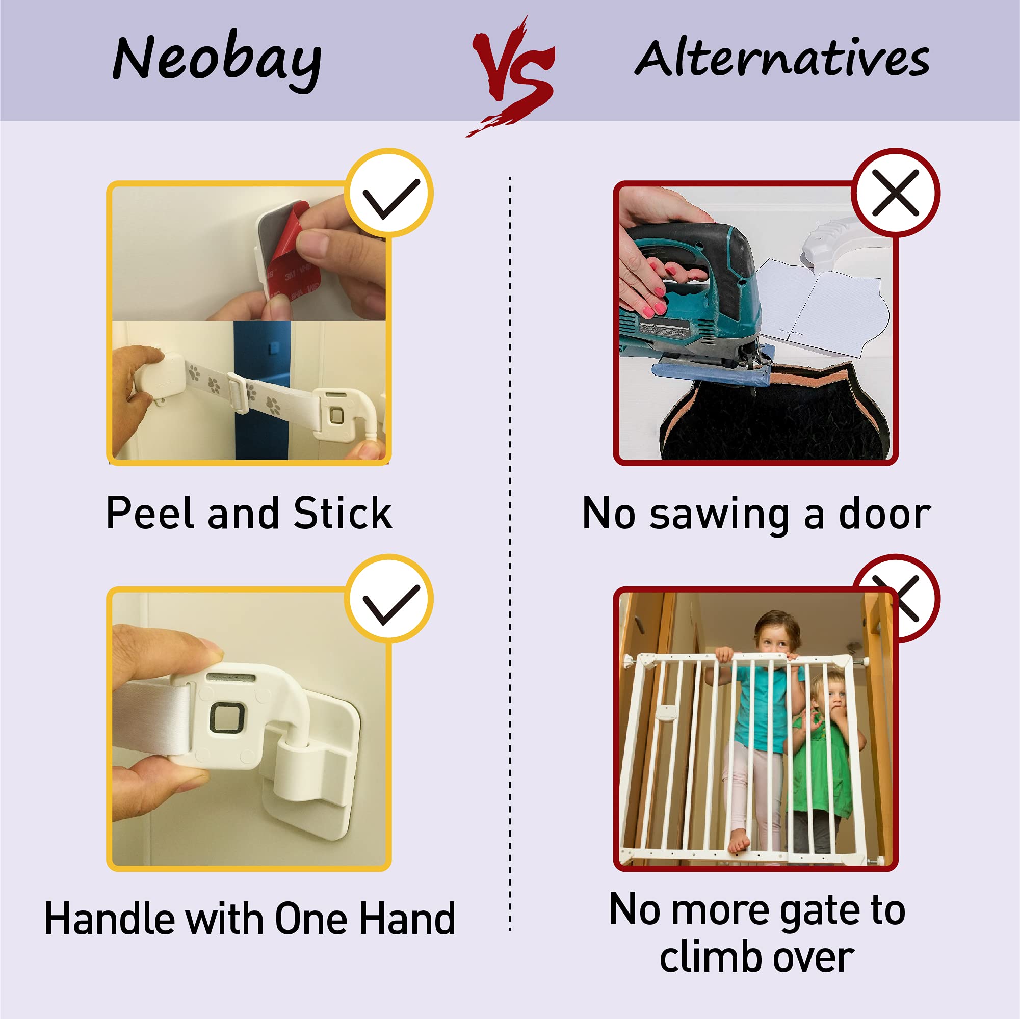 Neobay strap features enlarged adhesive area for secure renter-friendly mounting.