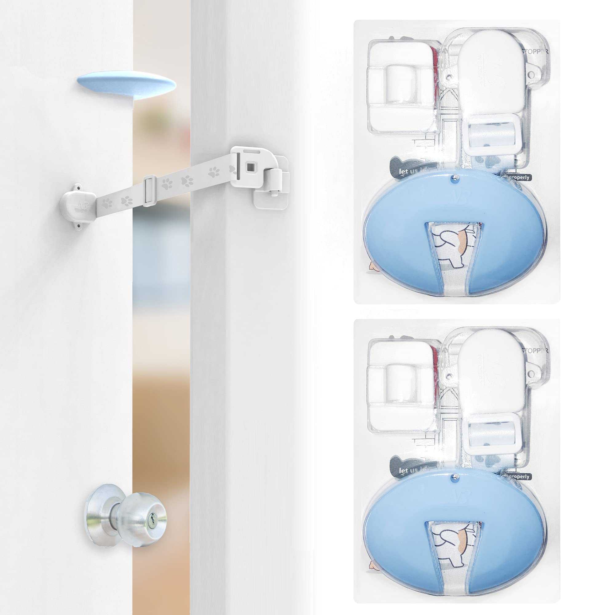 Neobay adjustable door strap closeup shows dog-proof privacy at litter box doorway